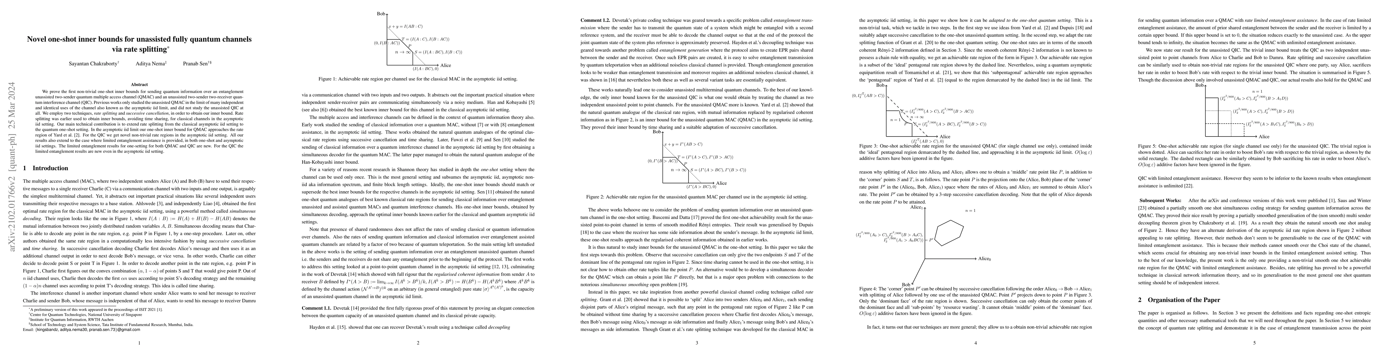 Thumbnail for Novel one-shot inner bounds for unassisted fully quantum channels via
  rate splitting
