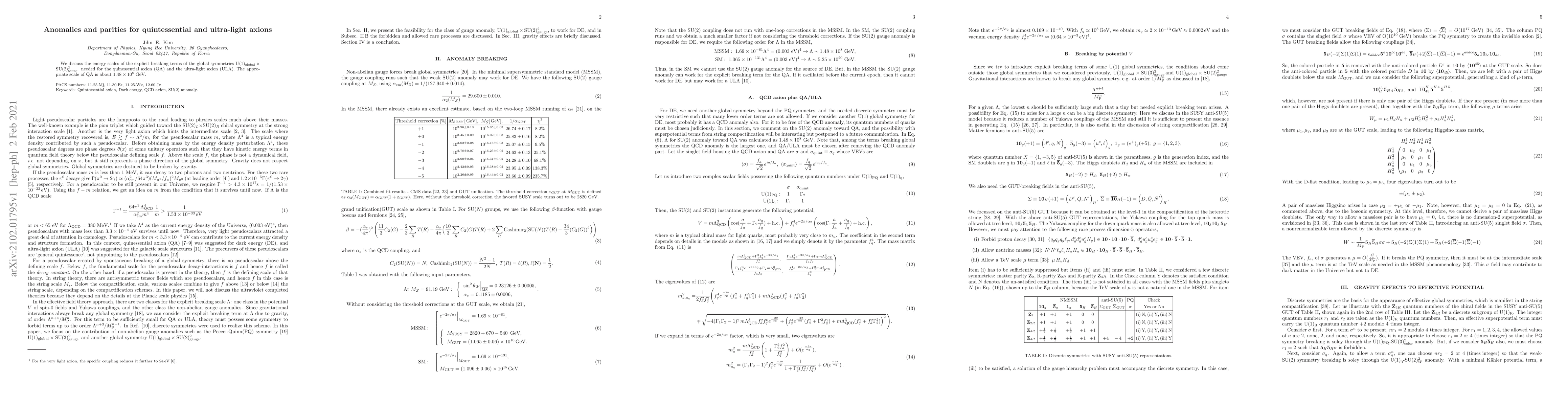 Thumbnail for Anomalies and parities for quintessential and ultra-light axions
