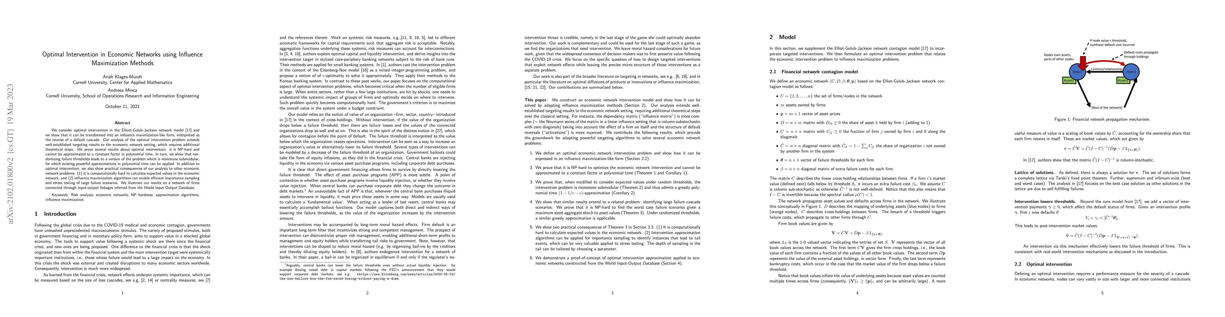 Thumbnail for Optimal Intervention in Economic Networks using Influence Maximization
  Methods