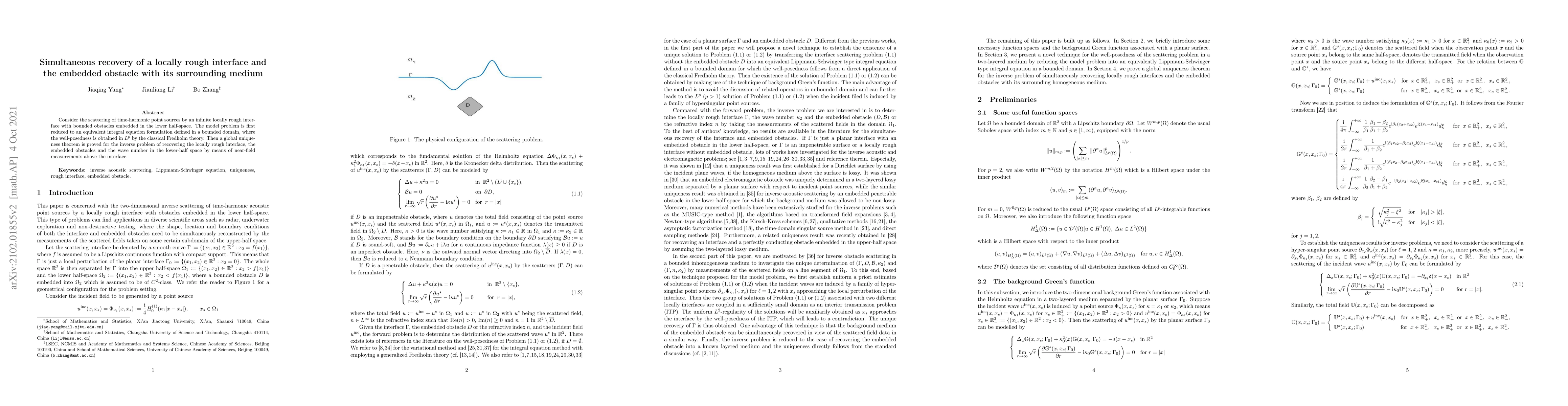 Thumbnail for Simultaneous recovery of a locally rough interface and the embedded
  obstacle with its surrounding medium