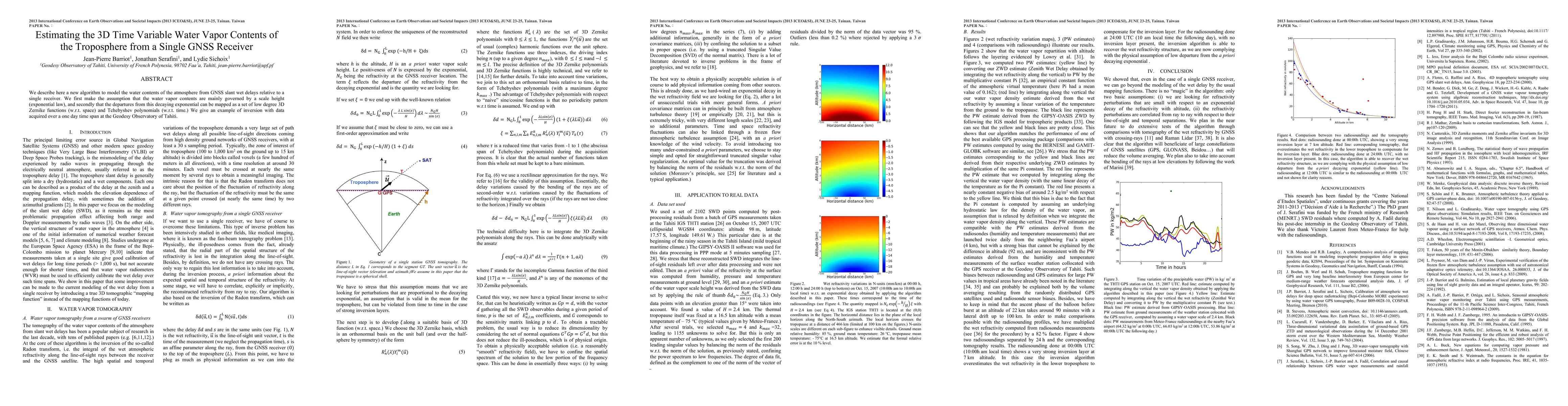 Thumbnail for Estimating the 3D Time Variable Water Vapor Contents of the Troposphere
  from a Single GNSS Receiver