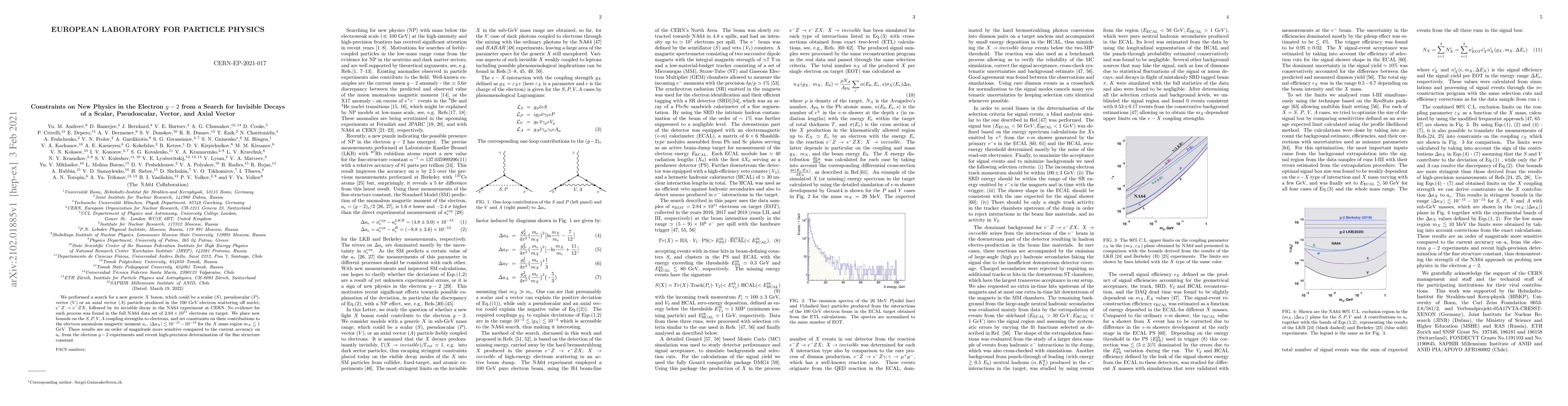 Thumbnail for Constraints on New Physics in the Electron g-2 from a Search for
  Invisible Decays of a Scalar, Pseudoscalar, Vector, and Axial Vector