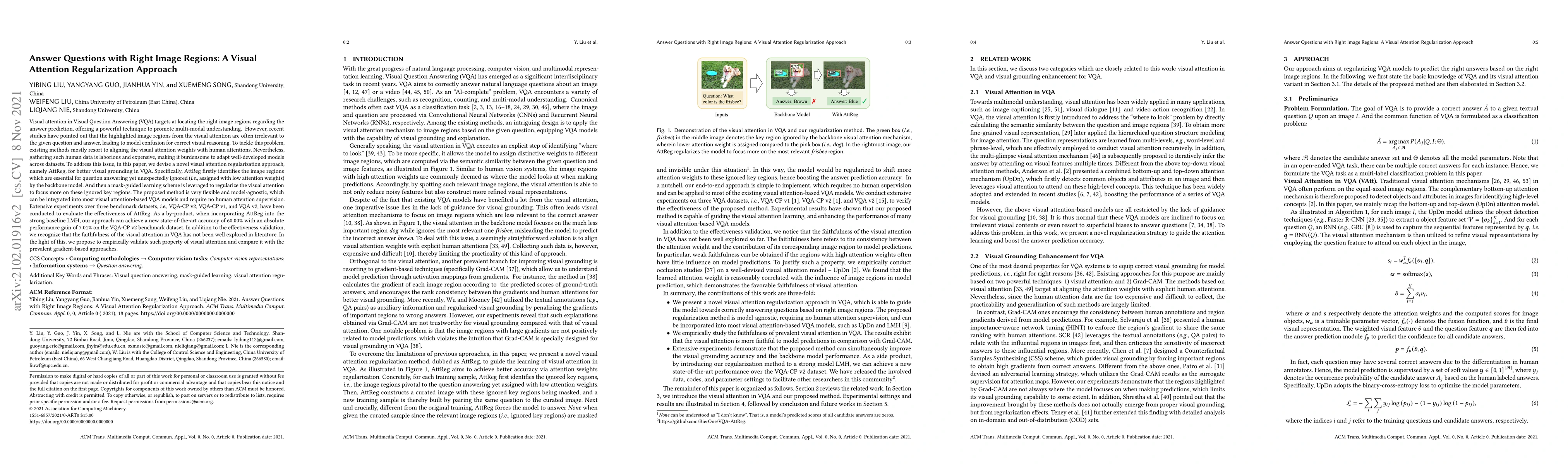 Thumbnail for Answer Questions with Right Image Regions: A Visual Attention
  Regularization Approach
