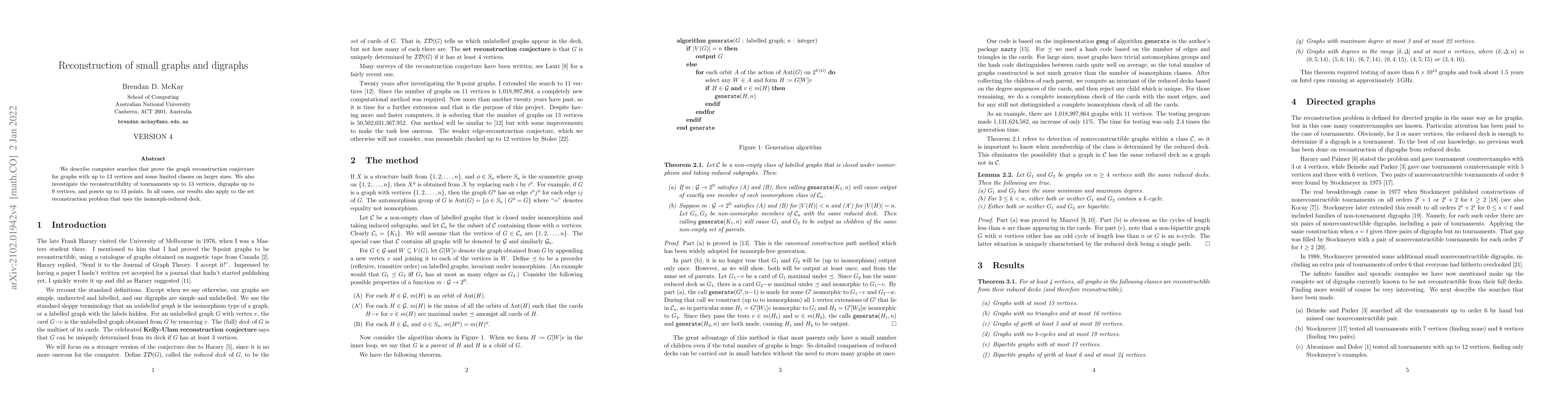 Thumbnail for Reconstruction of small graphs and digraphs