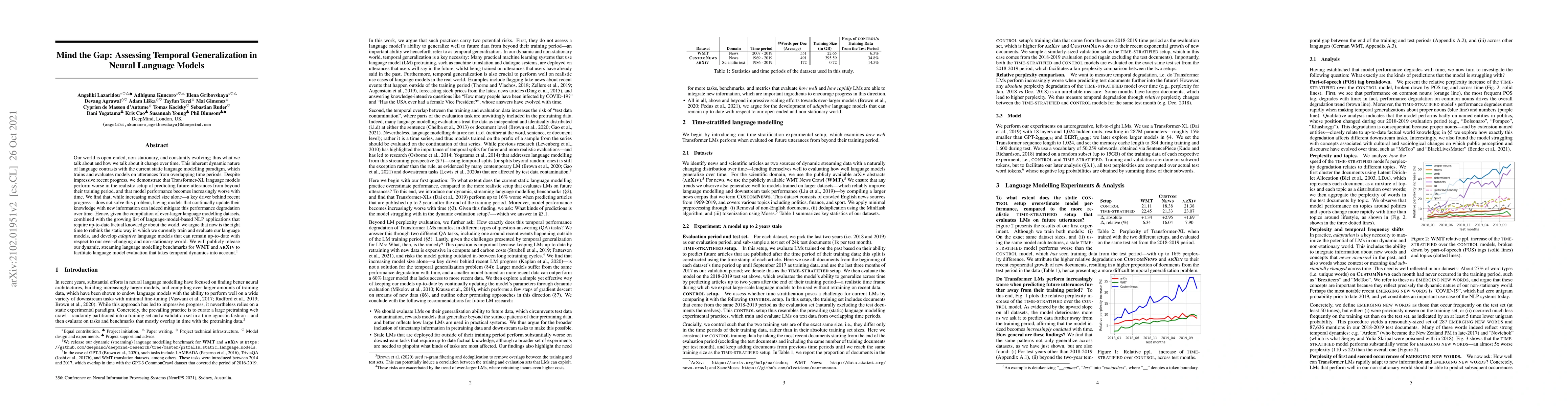 Thumbnail for Mind the Gap: Assessing Temporal Generalization in Neural Language
  Models