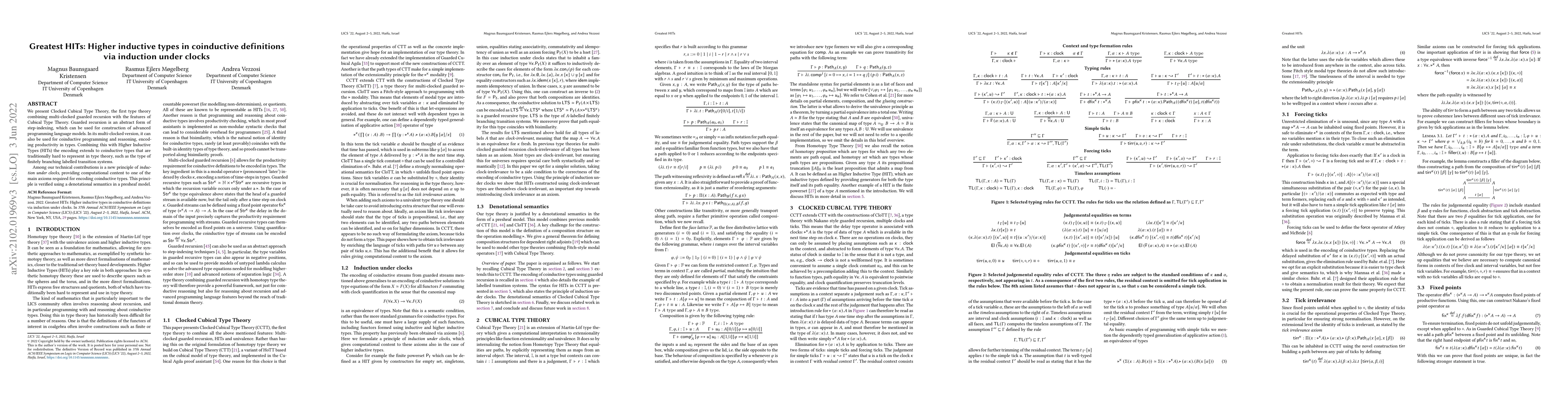 Thumbnail for Greatest HITs: Higher inductive types in coinductive definitions via
  induction under clocks