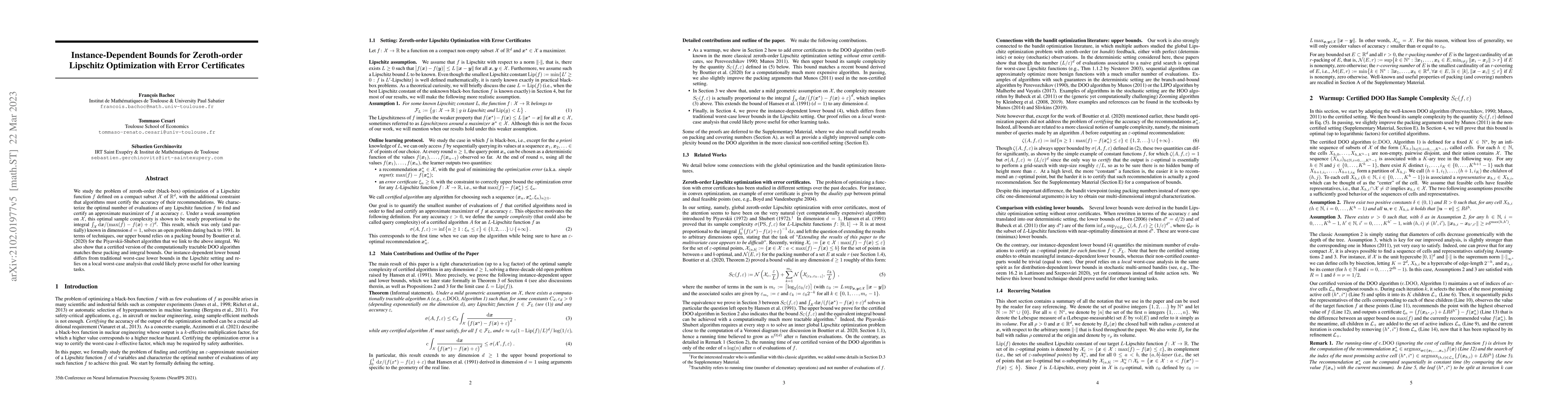 Thumbnail for Instance-Dependent Bounds for Zeroth-order Lipschitz Optimization with
  Error Certificates