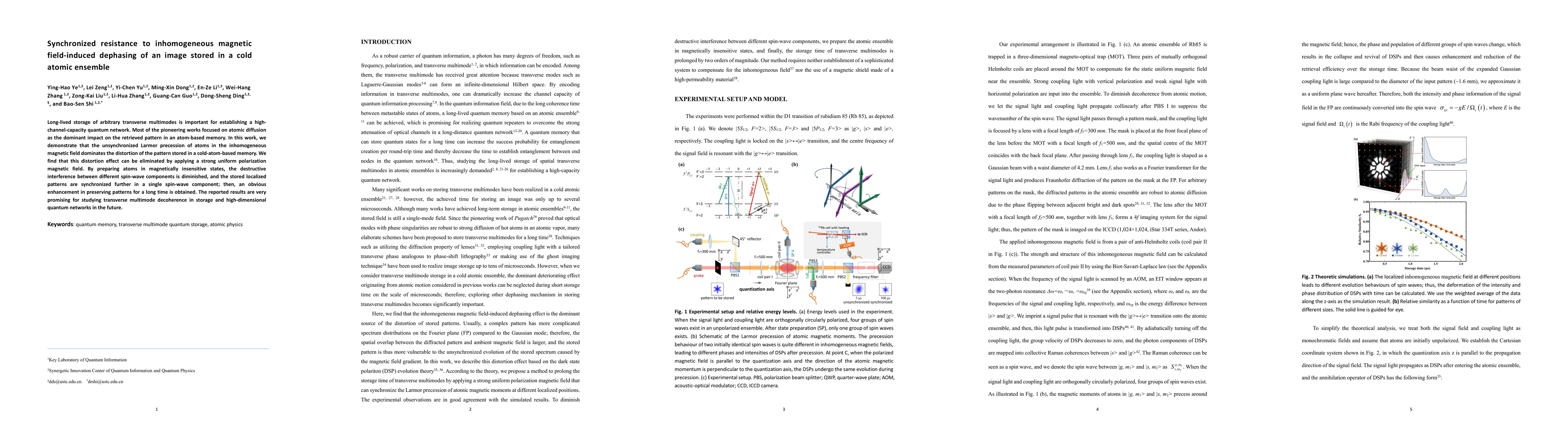 Thumbnail for Synchronized resistance to inhomogeneous magnetic field-induced
  dephasing of an image stored in a cold atomic ensemble