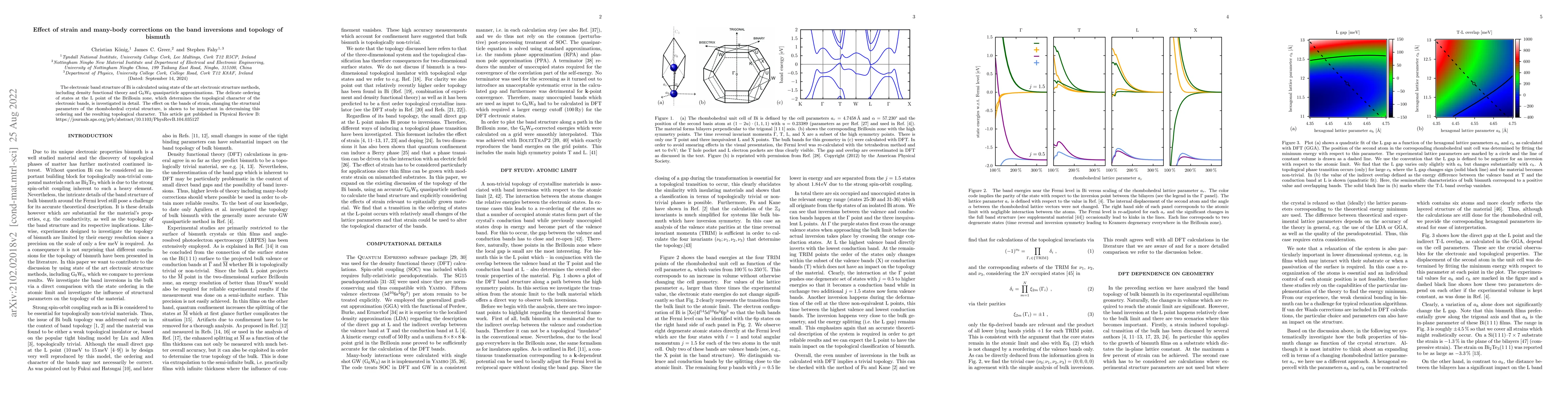 Thumbnail for Effect of strain and many-body corrections on the band inversions and
  topology of bismuth