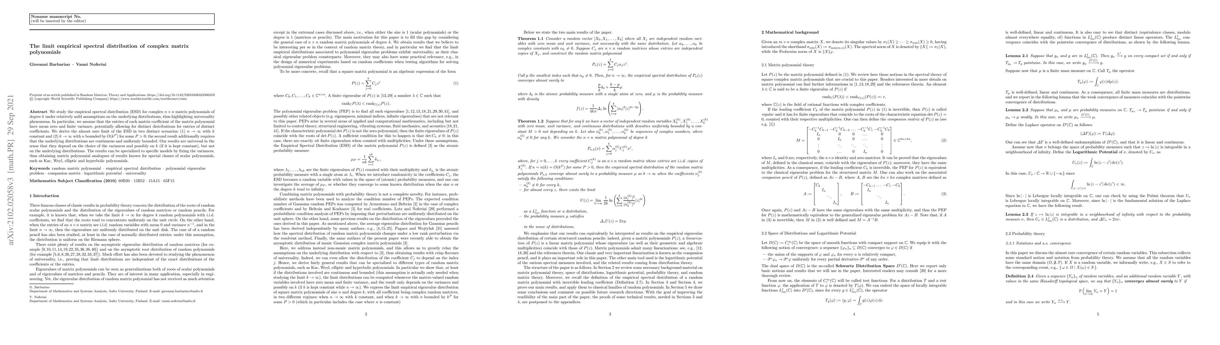 Thumbnail for The limit empirical spectral distribution of complex matrix polynomials