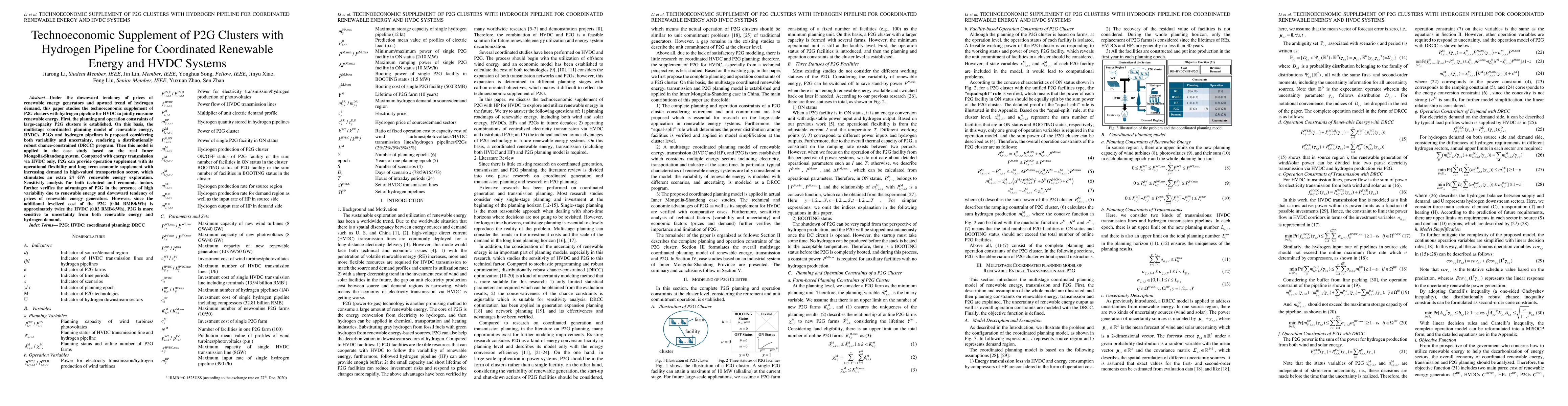 Thumbnail for Technoeconomic Supplement of P2G Clusters with Hydrogen Pipeline for
  Coordinated Renewable Energy and HVDC Systems