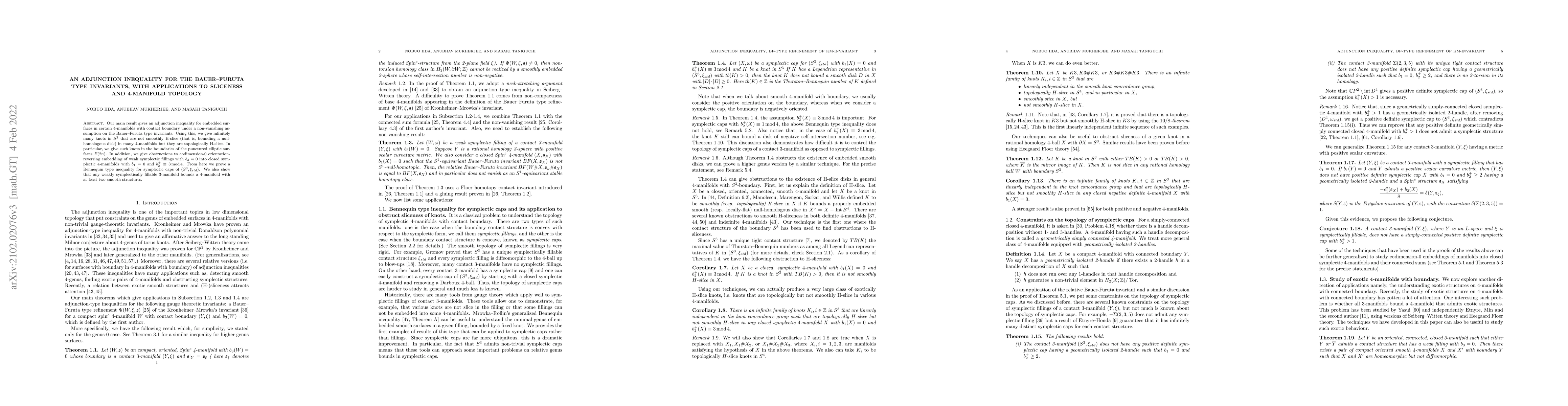 Thumbnail for An adjunction inequality for the Bauer-Furuta type invariants, with
  applications to sliceness and 4-manifold topology