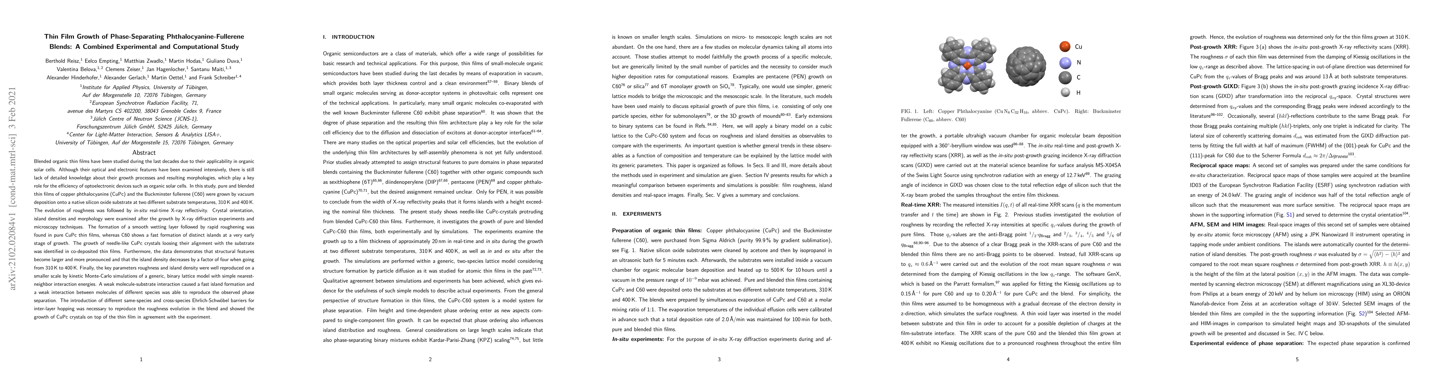 Thumbnail for Thin Film Growth of Phase-Separating Phthalocyanine-Fullerene Blends: A
  Combined Experimental and Computational Study