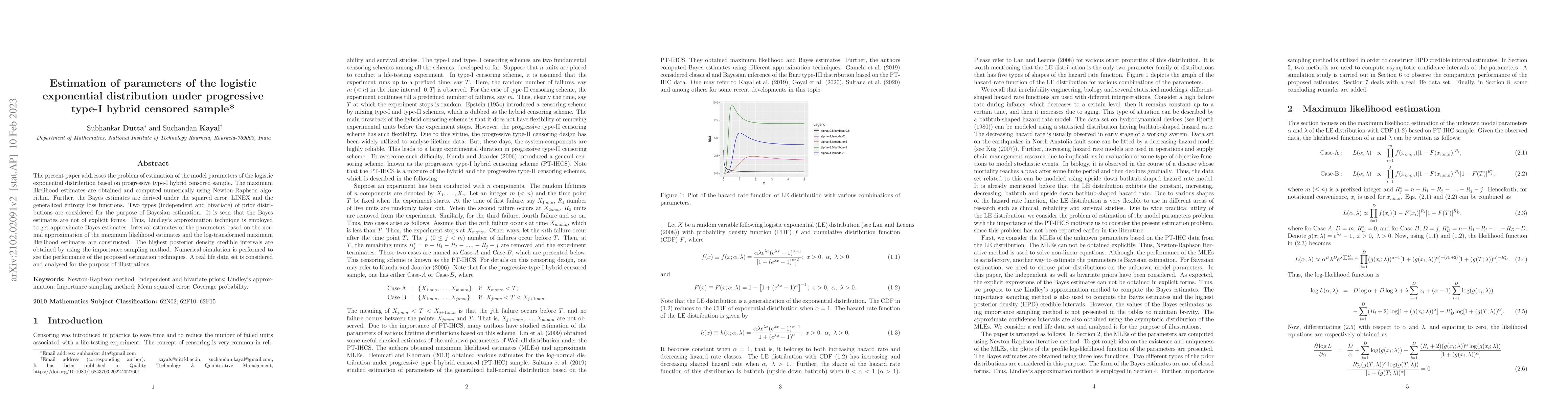 Thumbnail for Estimation of parameters of the logistic exponential distribution under
  progressive type-I hybrid censored sample