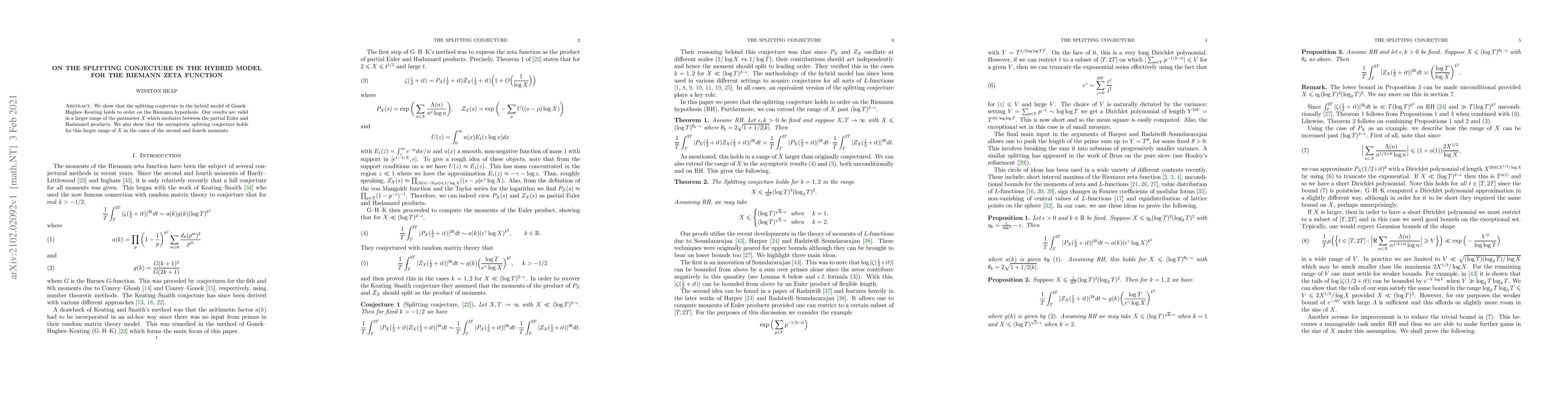 Thumbnail for On the splitting conjecture in the hybrid model for the Riemann zeta
  function