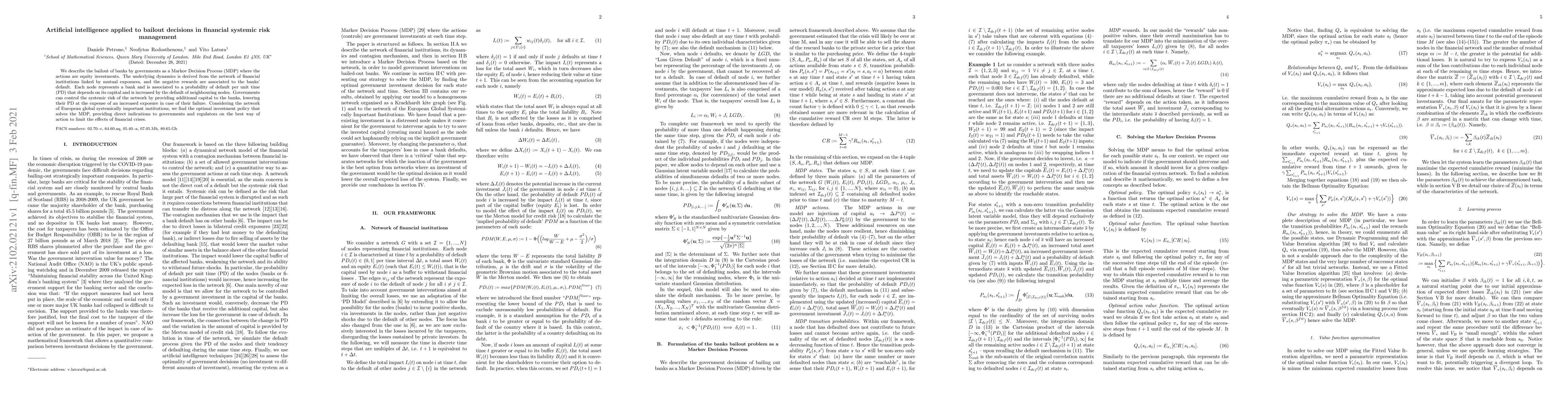 Thumbnail for Artificial intelligence applied to bailout decisions in financial
  systemic risk management