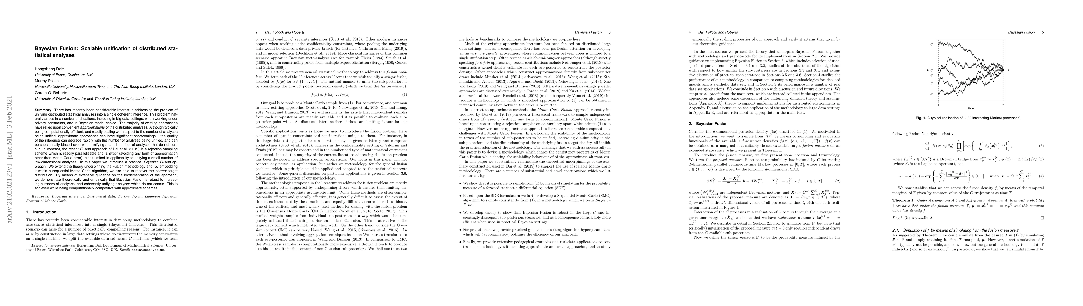 Thumbnail for Bayesian Fusion: Scalable unification of distributed statistical
  analyses