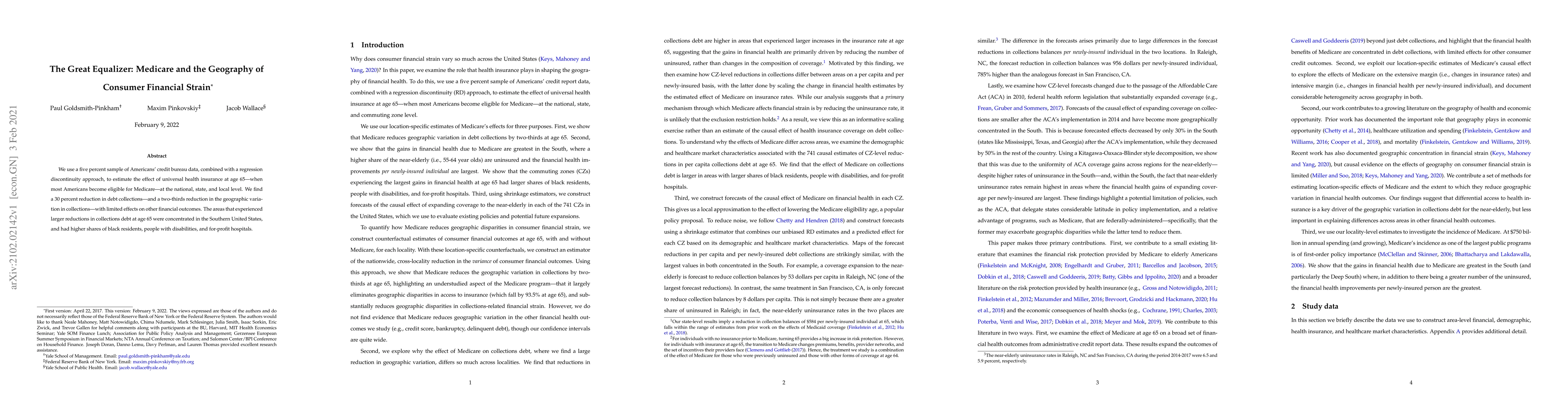Thumbnail for The Great Equalizer: Medicare and the Geography of Consumer Financial
  Strain