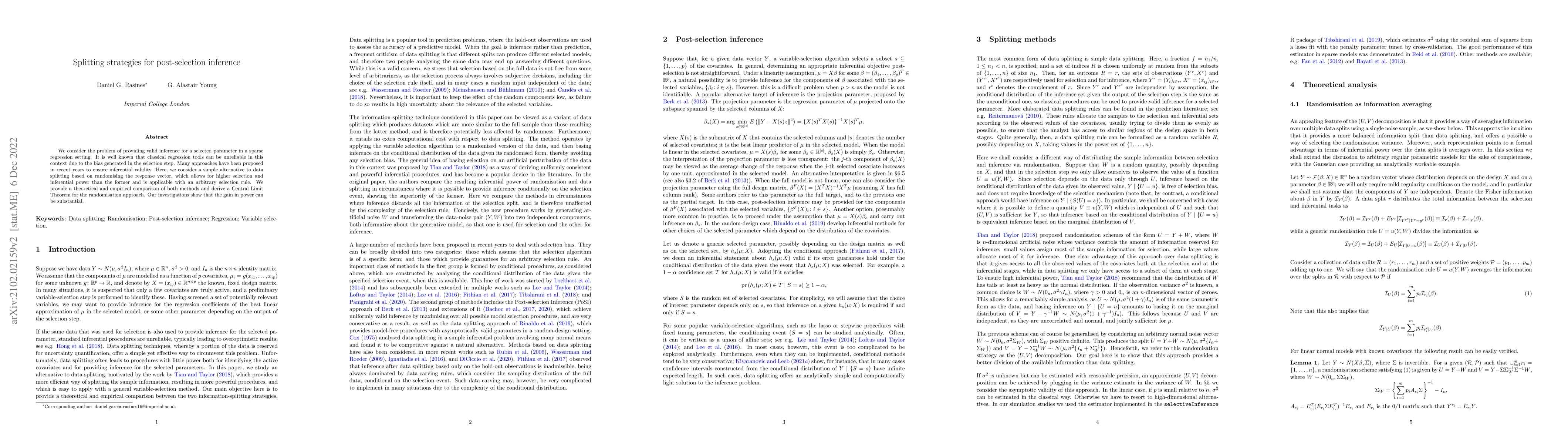 Thumbnail for Splitting strategies for post-selection inference