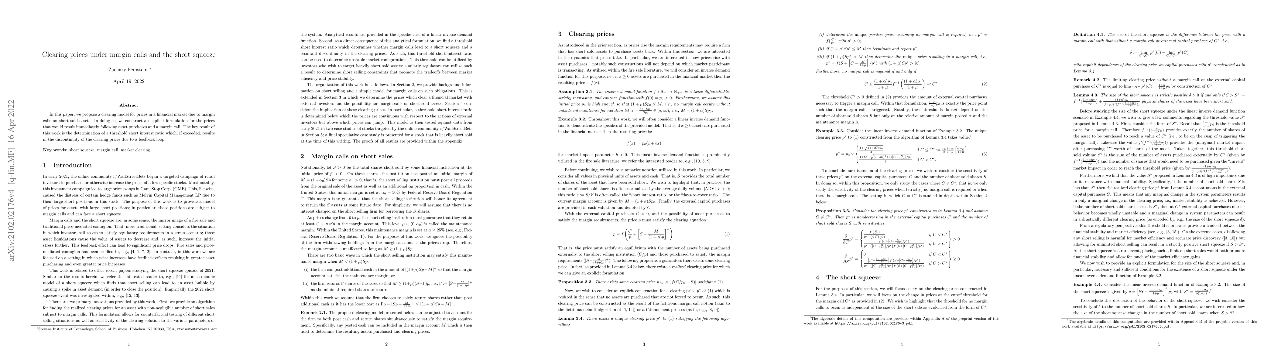 Thumbnail for Clearing prices under margin calls and the short squeeze