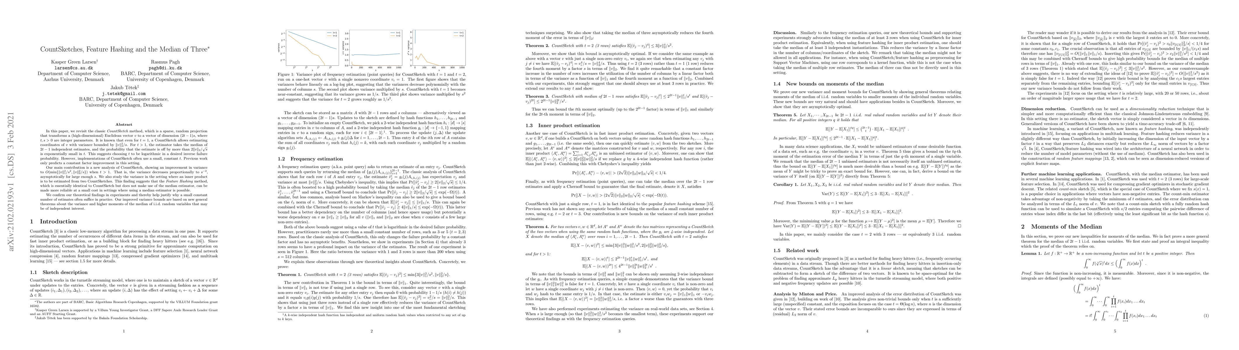 Thumbnail for CountSketches, Feature Hashing and the Median of Three