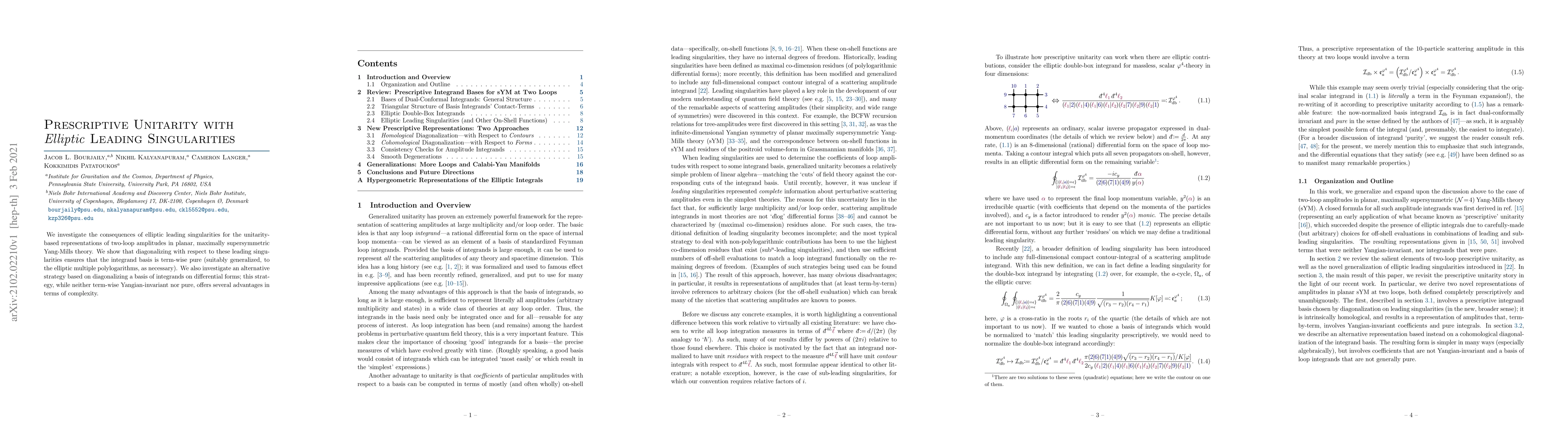 Thumbnail for Prescriptive Unitarity with Elliptic Leading Singularities