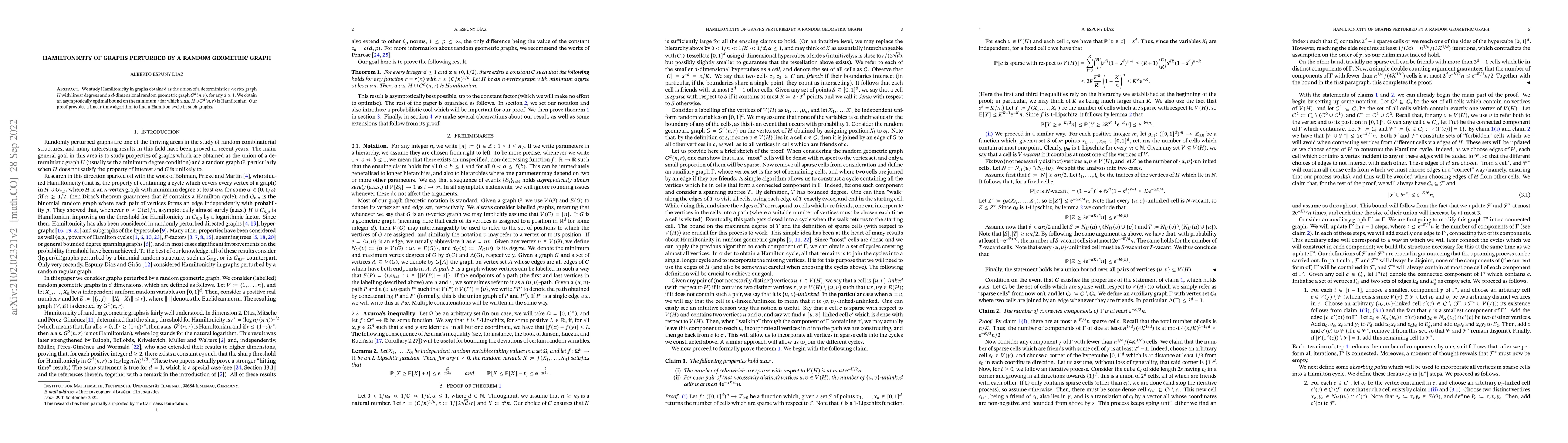 Thumbnail for Hamiltonicity of graphs perturbed by a random geometric graph