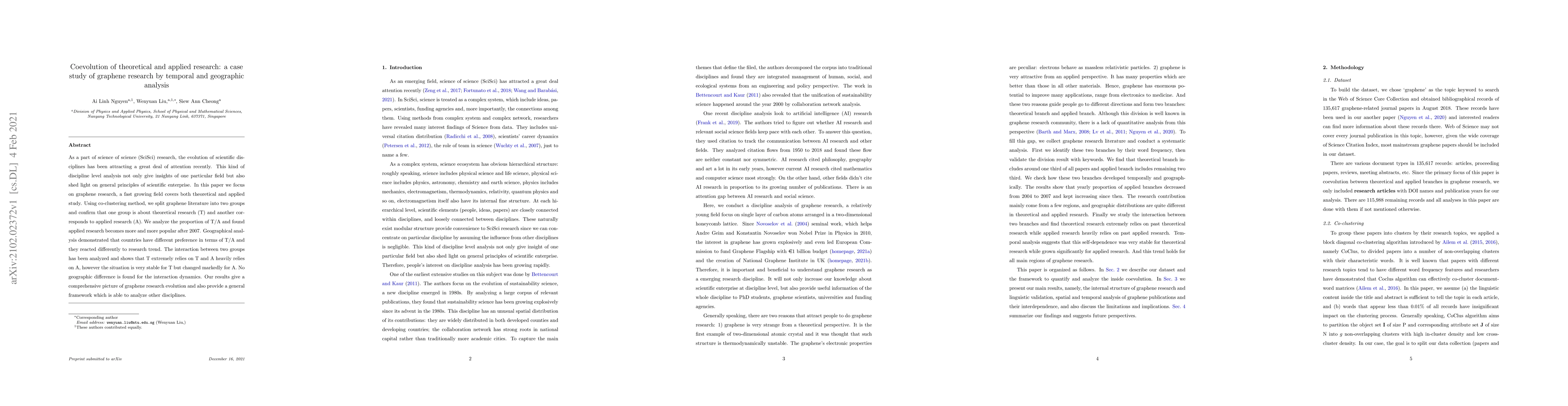 Thumbnail for Coevolution of theoretical and applied research: a case study of
  graphene research by temporal and geographic analysis