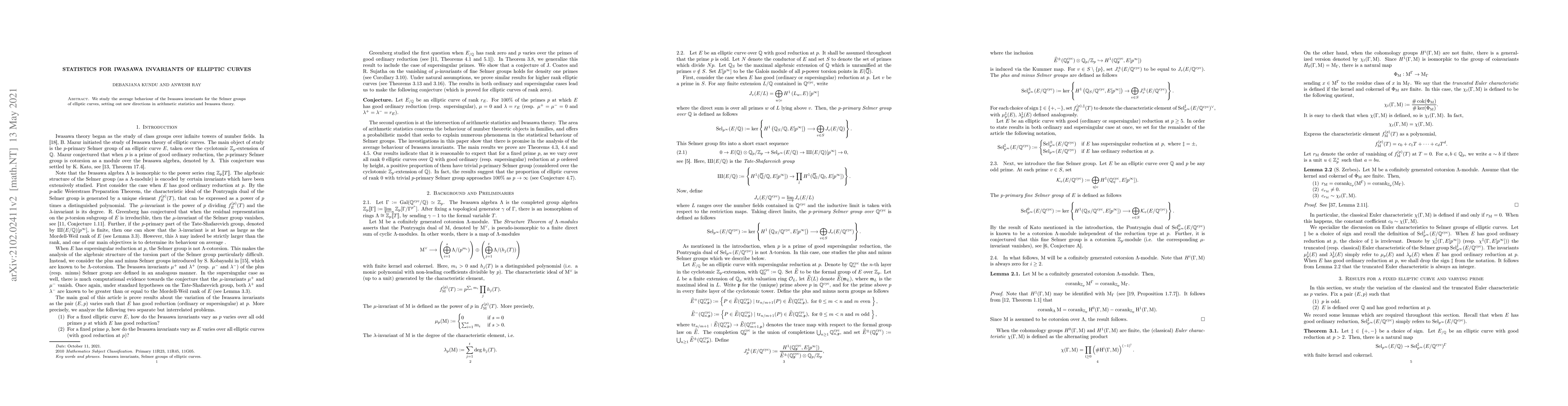 Thumbnail for Statistics for Iwasawa invariants of elliptic curves