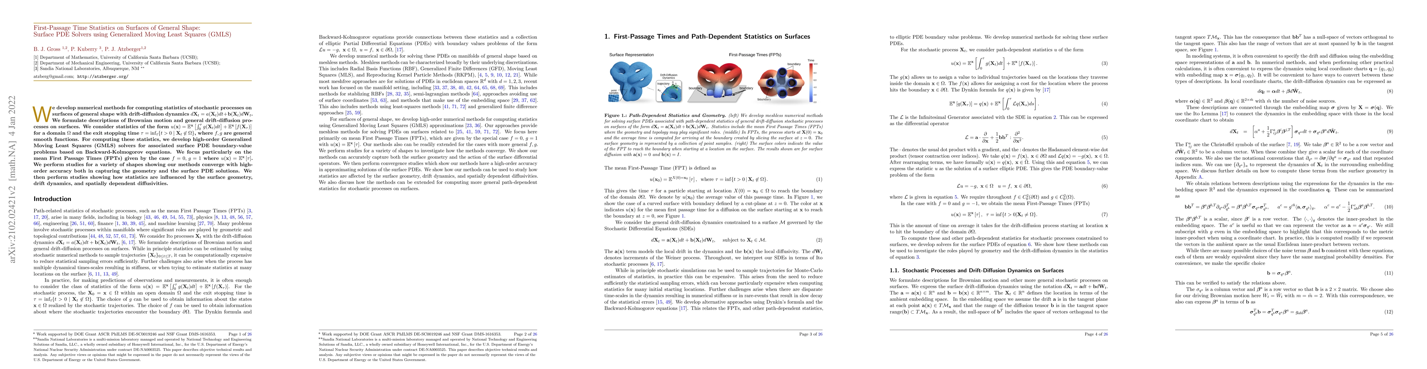 Thumbnail for First-Passage Time Statistics on Surfaces of General Shape: Surface PDE
  Solvers using Generalized Moving Least Squares (GMLS)
