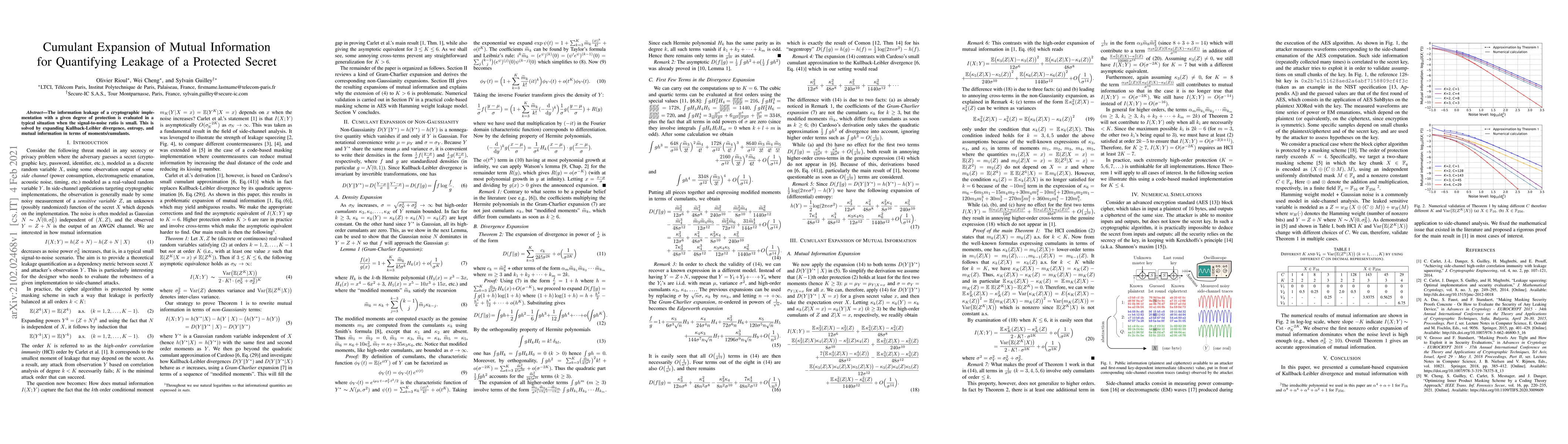 Thumbnail for Cumulant Expansion of Mutual Information for Quantifying Leakage of a
  Protected Secret