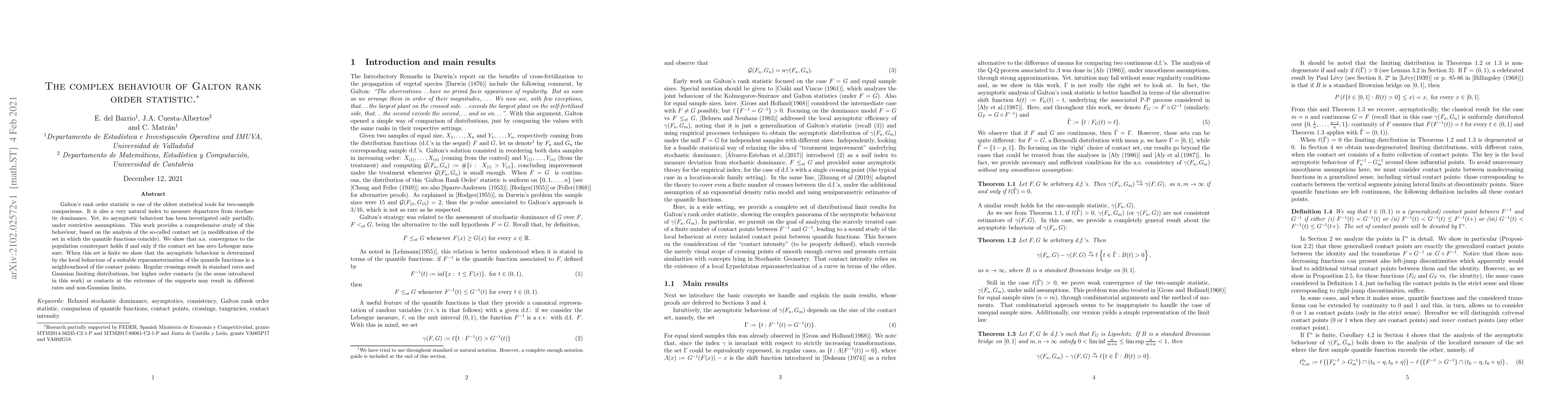 Thumbnail for The complex behaviour of Galton rank order statistic