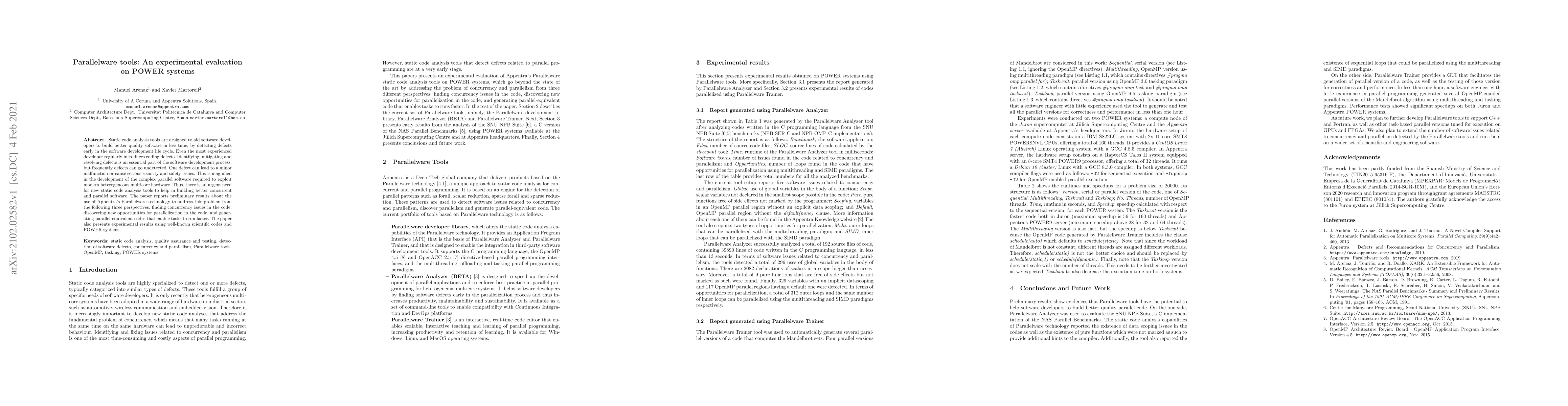 Thumbnail for Parallelware Tools: An Experimental Evaluation on POWER Systems