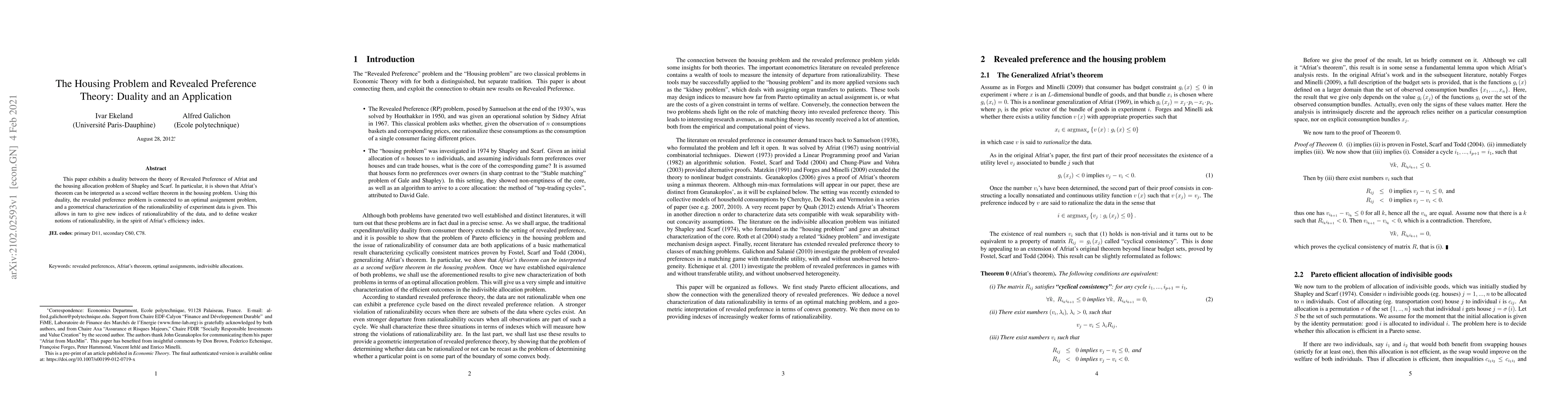 Thumbnail for The housing problem and revealed preference theory: duality and an
  application