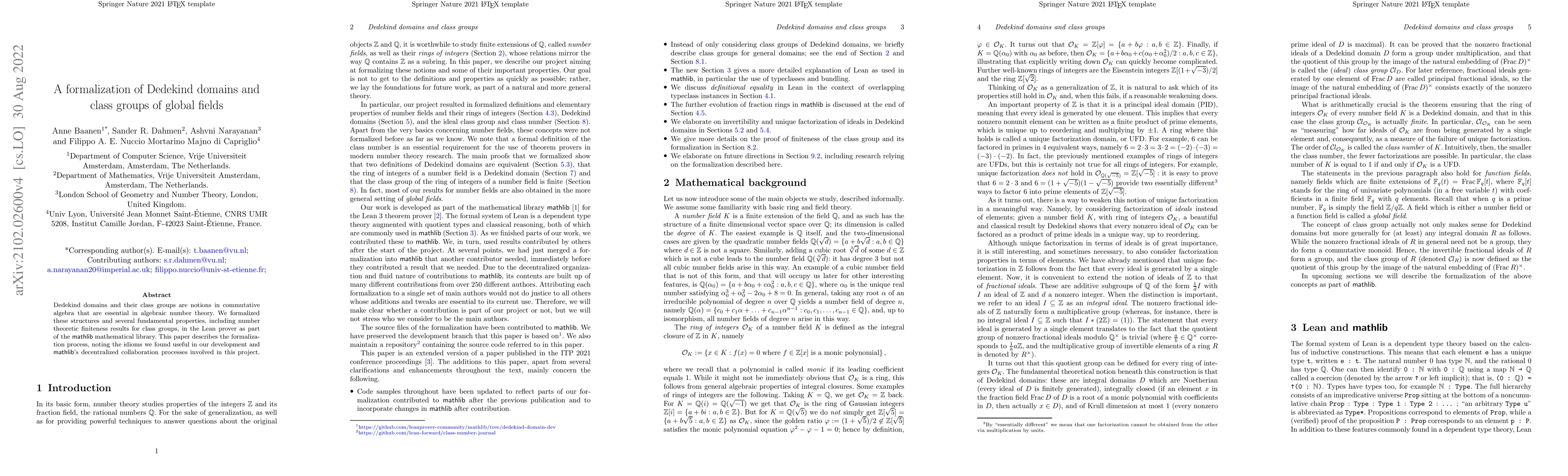 Thumbnail for A formalization of Dedekind domains and class groups of global fields