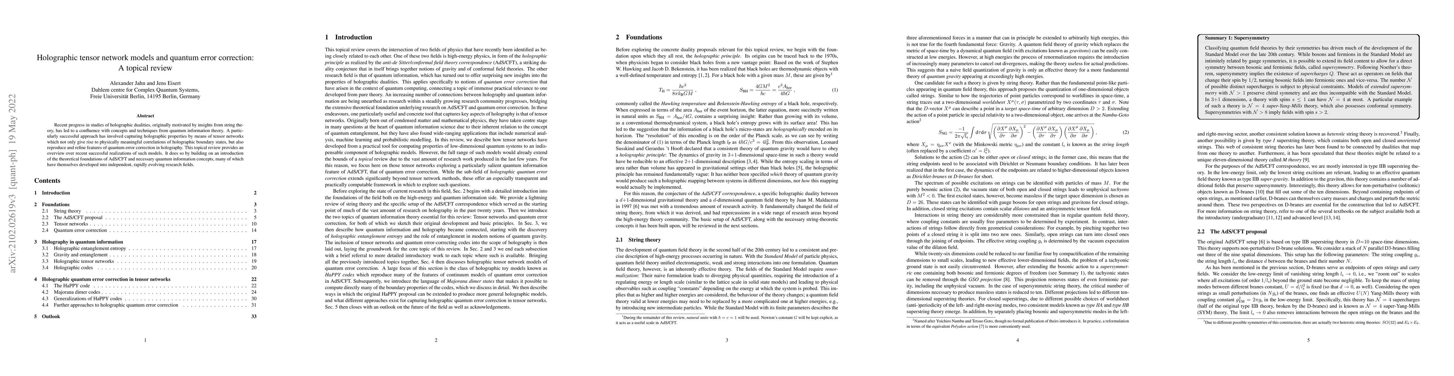 Thumbnail for Holographic tensor network models and quantum error correction: A
  topical review