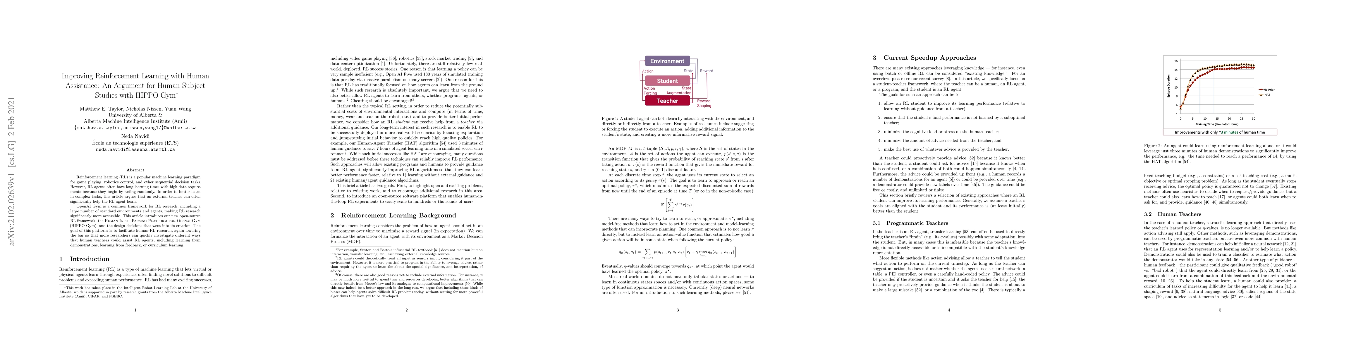 Thumbnail for Improving Reinforcement Learning with Human Assistance: An Argument for
  Human Subject Studies with HIPPO Gym