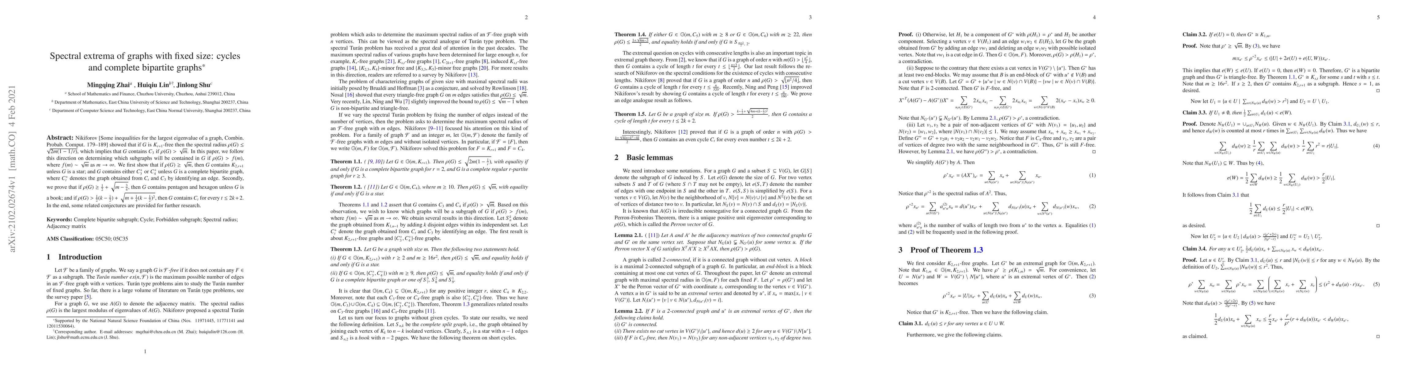 Thumbnail for Spectral extrema of graphs with fixed size: cycles and complete
  bipartite graphs