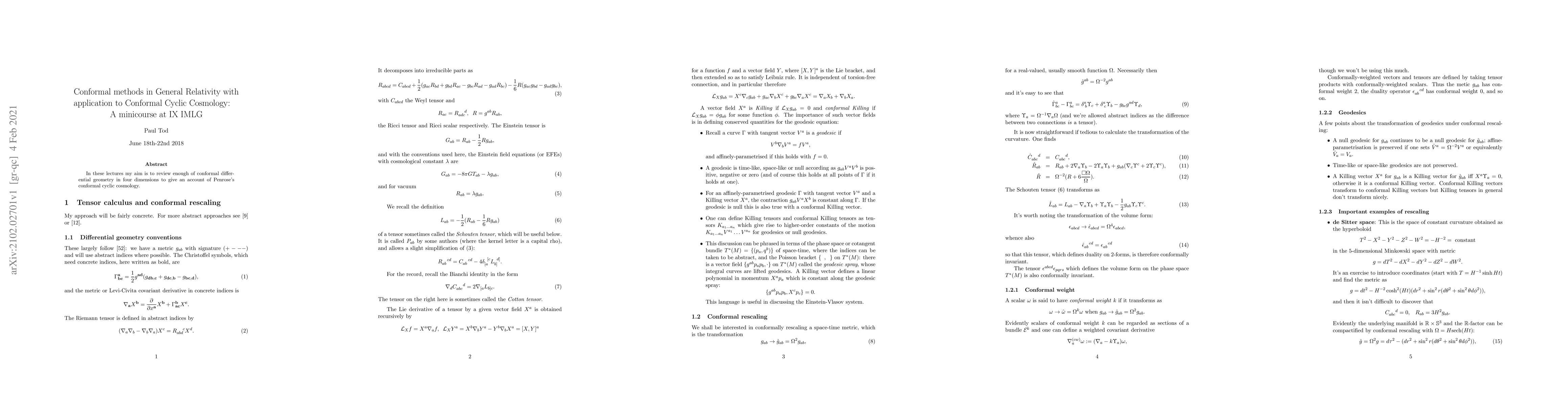 Thumbnail for Conformal Methods in General Relativity with application to Conformal
  Cyclic Cosmology: A minicourse given at the IXth IMLG Warsaw 2018