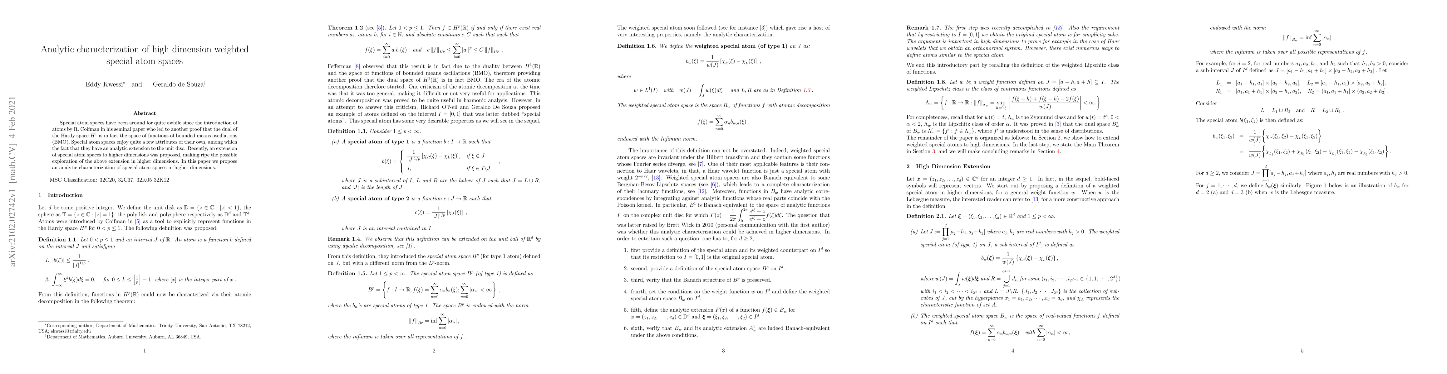 Thumbnail for Analytic characterization of high dimension weighted special atom spaces