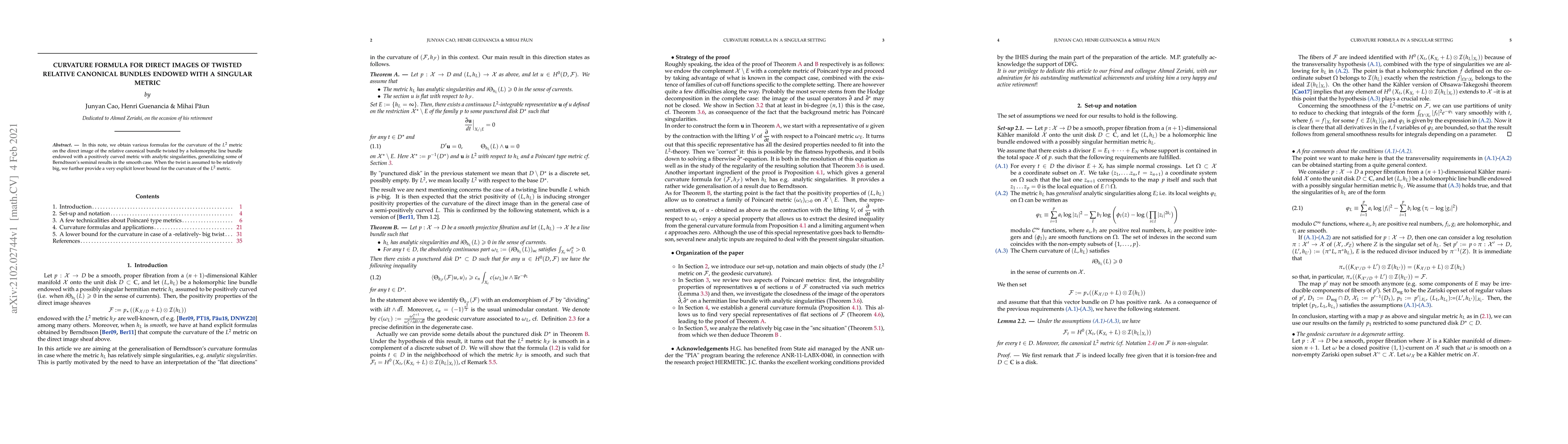 Thumbnail for Curvature formula for direct images of twisted relative canonical
  bundles endowed with a singular metric