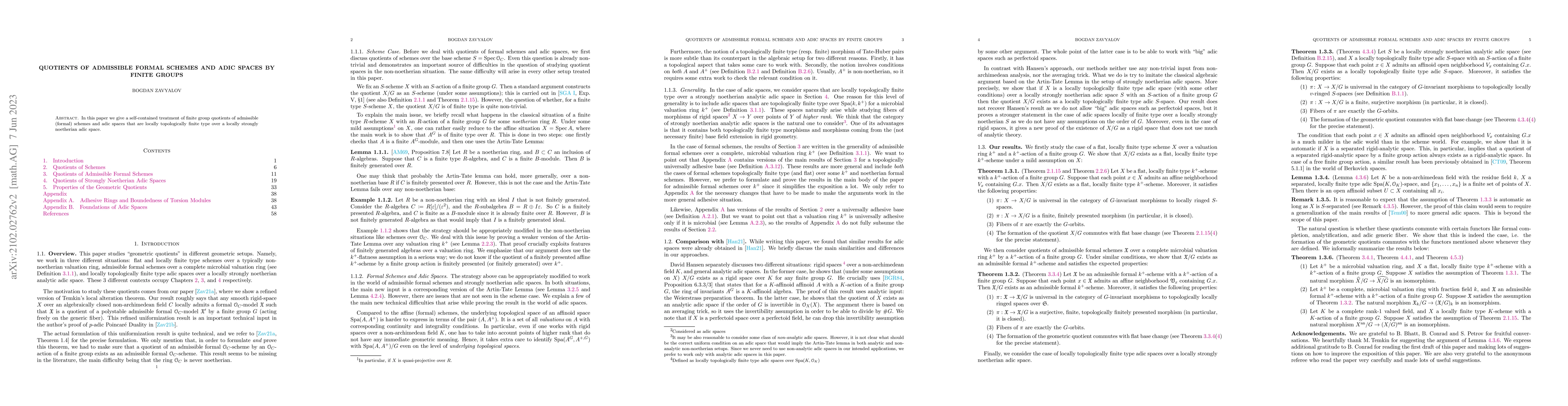 Thumbnail for Quotients Of Admissible Formal Schemes and Adic Spaces by Finite Groups