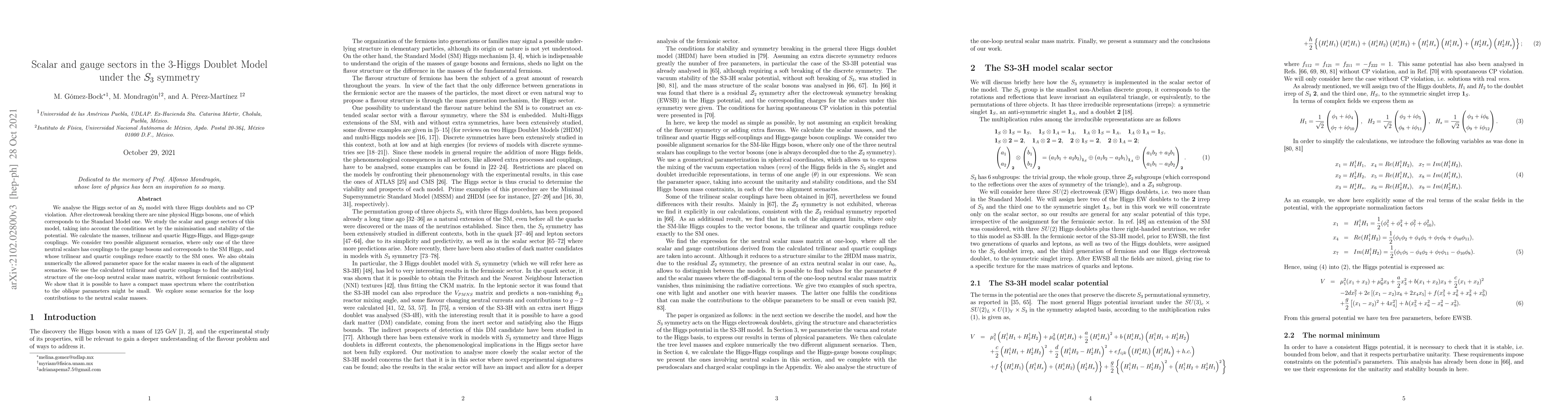 Thumbnail for Scalar and gauge sectors in the 3-Higgs Doublet Model under the
  S3-symmetry