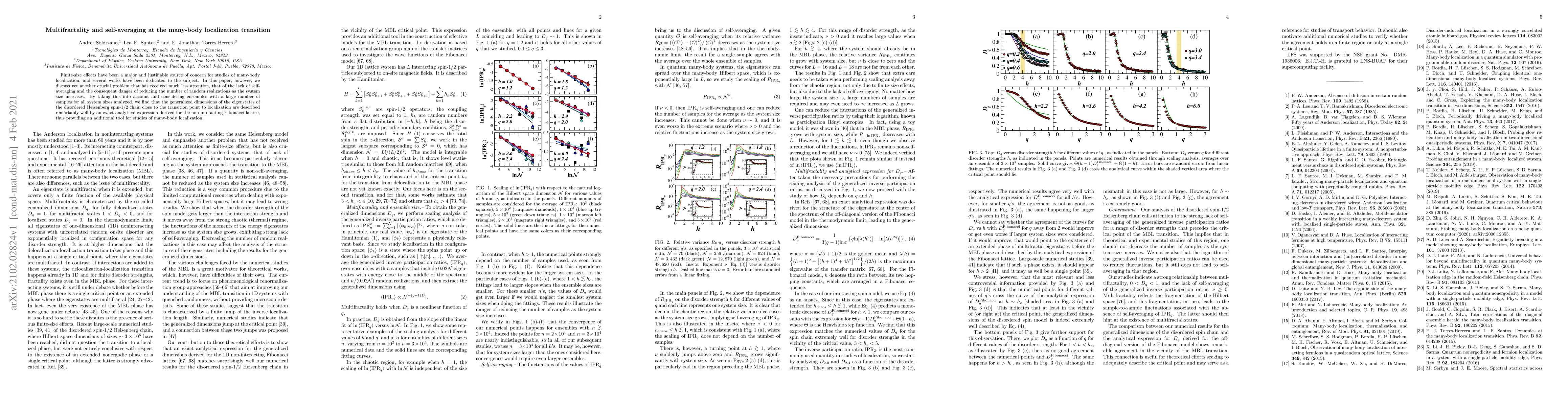 Thumbnail for Multifractality and self-averaging at the many-body localization
  transition