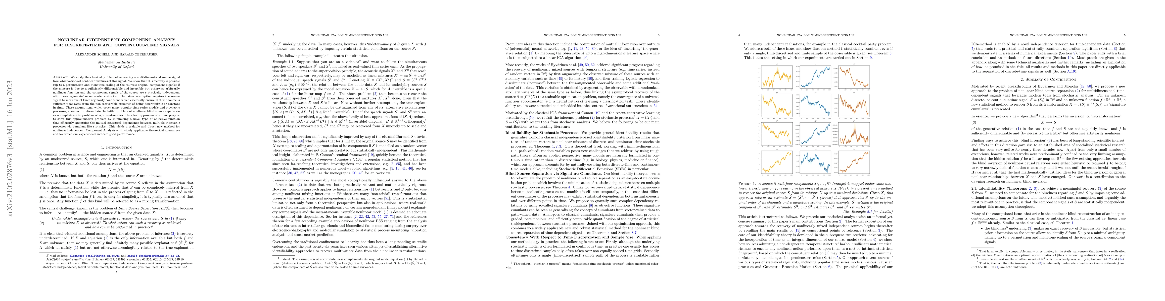 Thumbnail for Nonlinear Independent Component Analysis for Discrete-Time and
  Continuous-Time Signals