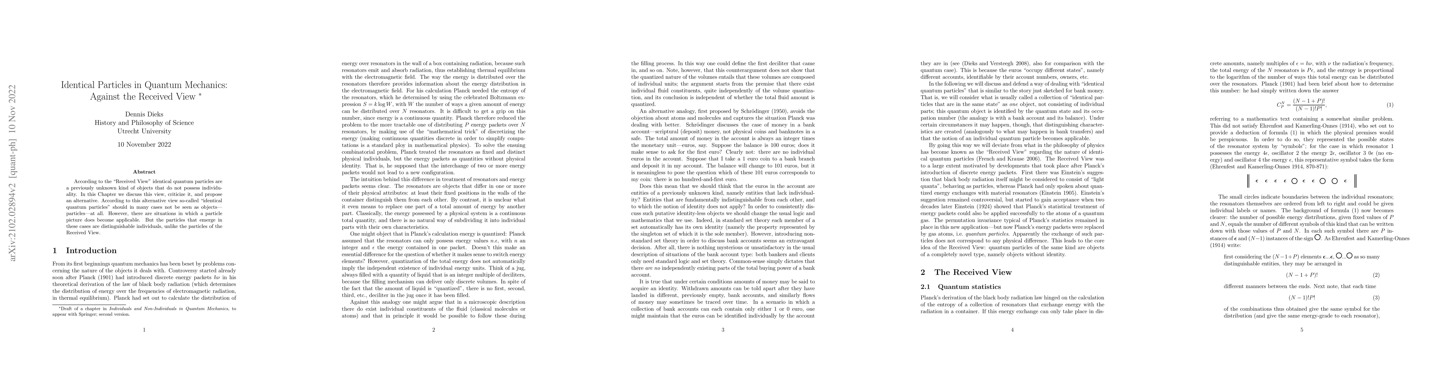 Thumbnail for Identical Particles in Quantum Mechanics: Against the Received View