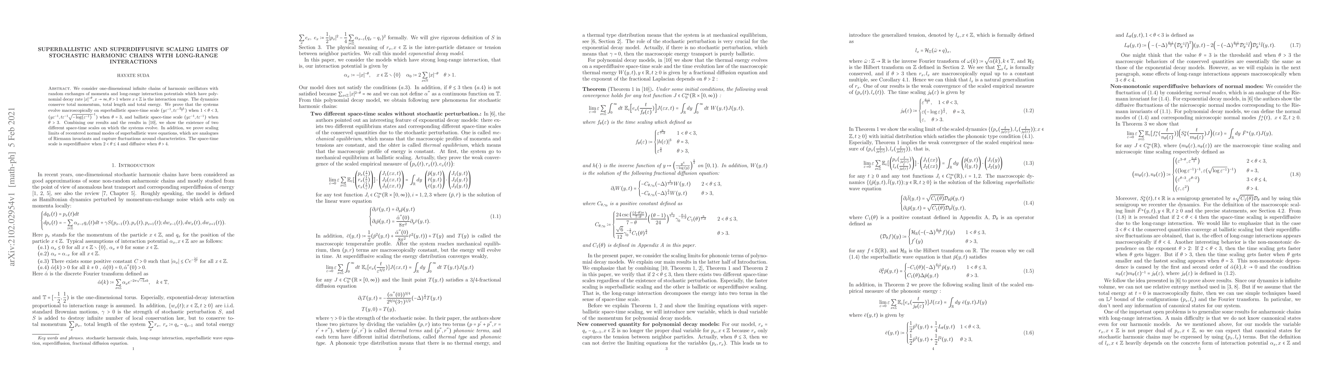 Thumbnail for Superballistic and superdiffusive scaling limits of stochastic harmonic
  chains with long-range interactions