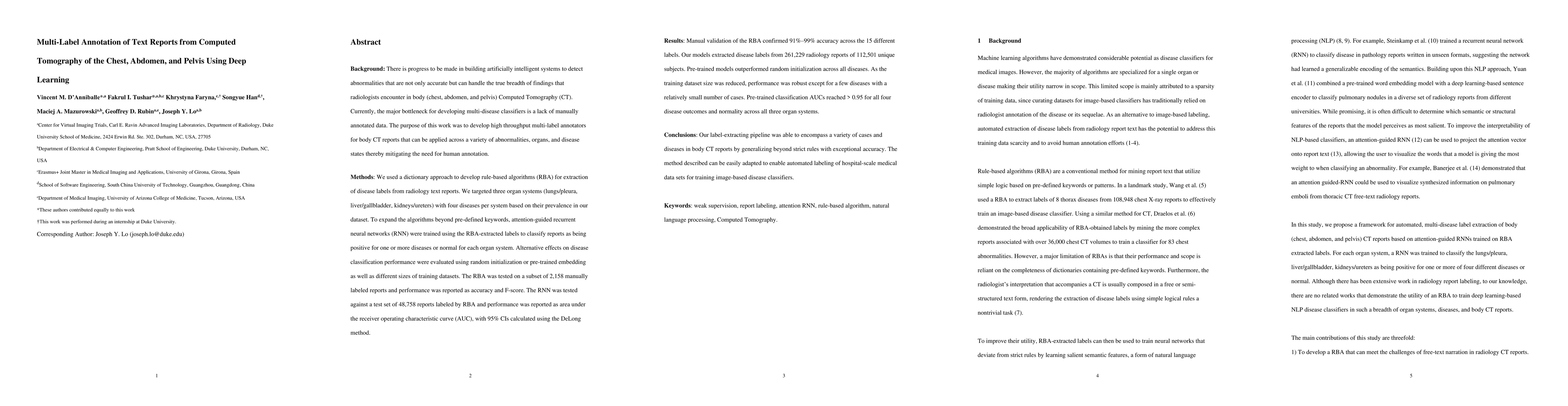 Thumbnail for Multi-Label Annotation of Chest Abdomen Pelvis Computed Tomography Text
  Reports Using Deep Learning