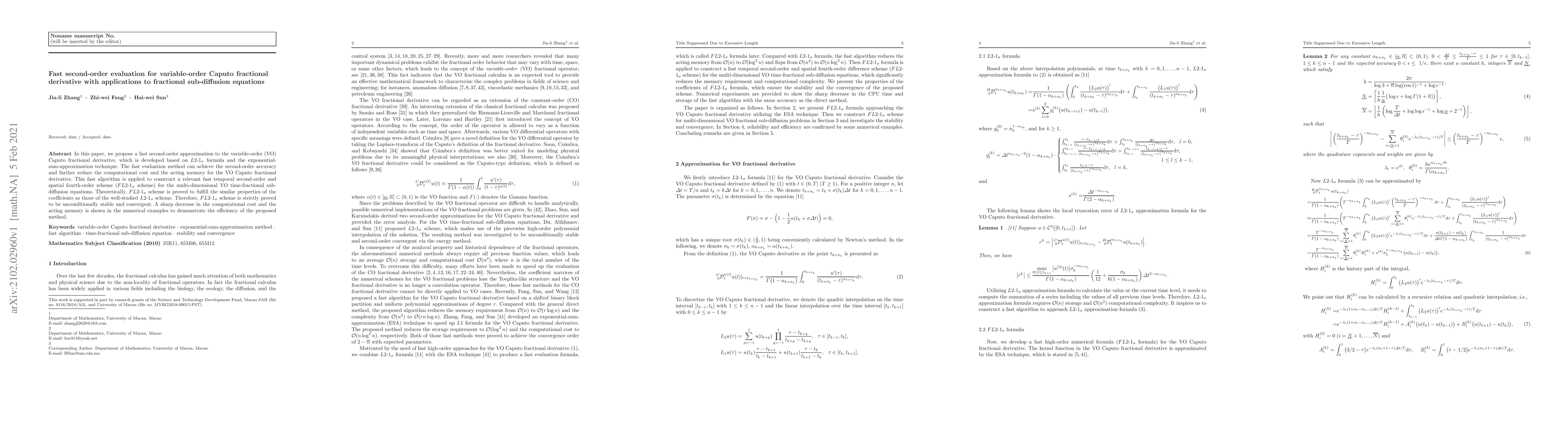 Thumbnail for Fast second-order evaluation for variable-order Caputo fractional
  derivative with applications to fractional sub-diffusion equations
