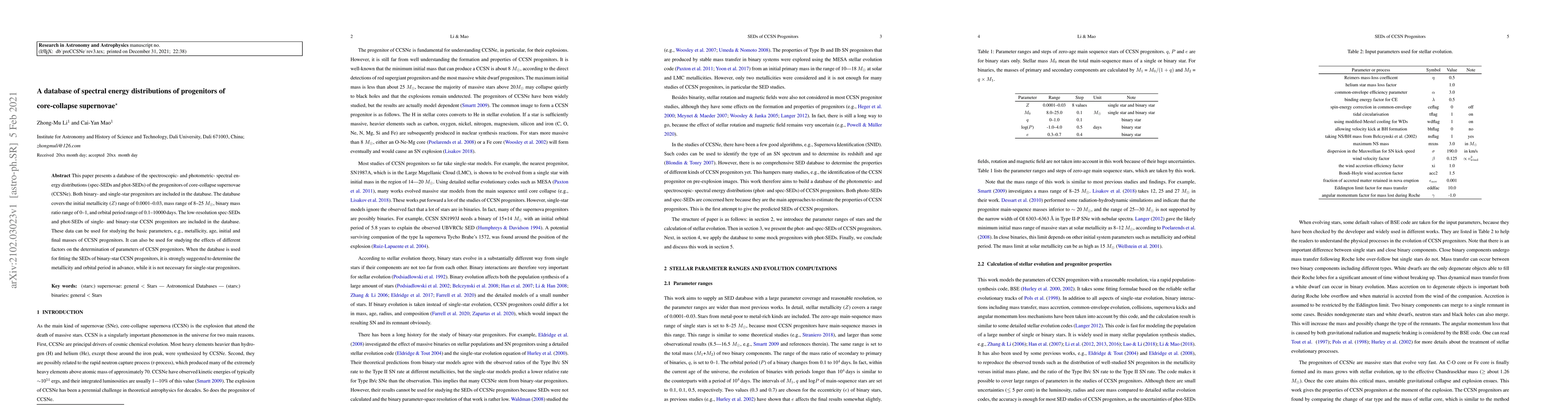 Thumbnail for A database of spectral energy distributions of progenitors of
  core-collapse supernovae